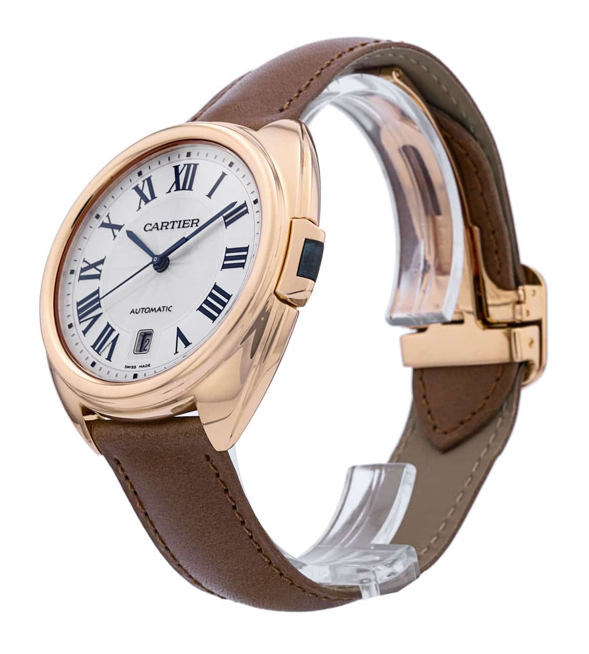 Cartier Cle De Cartier - Silver Sunray Dial & Leather Strap